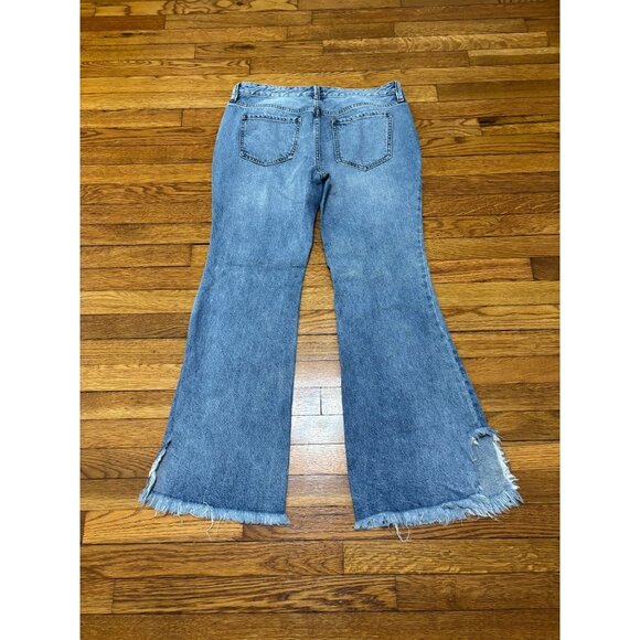 We the Free People Womens Wide Leg Flare Jeans Sz 31 34x31 Baggy Frayed Denim - Picture 5 of 8
